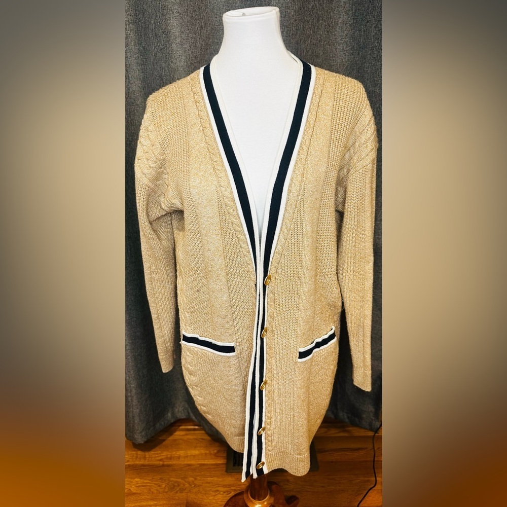 Talbots Long Cable Knit Button Front Cardigan – Tan/Beige – Large